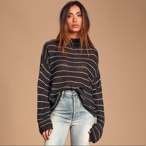 Charcoal Gray Striped Turtleneck Sweater